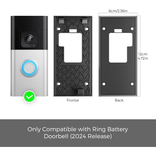 No Drill Doorbell Mount for Ring Battery Doorbell (2024 Release) - Strong Adhesive Mounting Plate, Renter Friendly Apartment & Office Video Doorbell Holder Bracket, Easy Install Accessories Kit