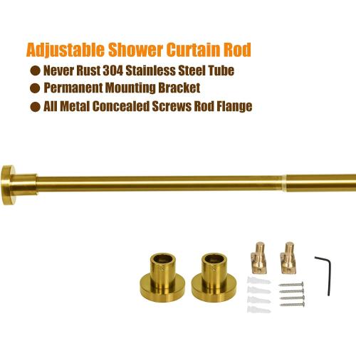 Artiwell Heavy Duty Shower Rod, Adjustable Shower Curtain Rod, Expandable 47-84 Inch, Permanent Mount Shower Rod, Never Rust Stainless Steel For Window Curtain and Closet, Brushed Gold
