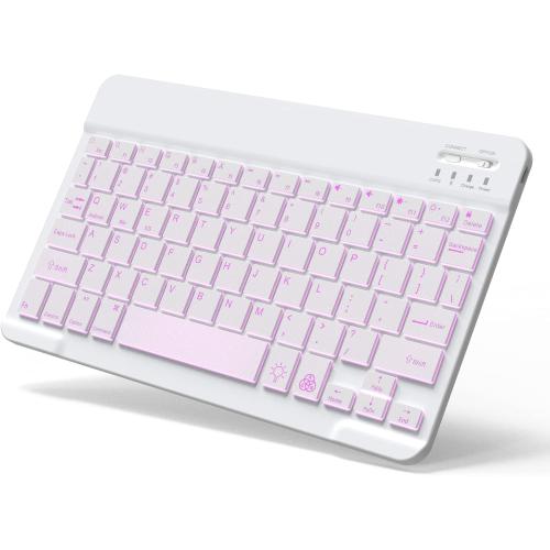 Backlit Bluetooth Keyboard Small Portable Wireless Keyboard Rechargeable Illuminated for Android Samsung Tablet Cell Phone Smartphone iPad A16 11th 10th Generation iPad Pro Air Mini iPhone (White)