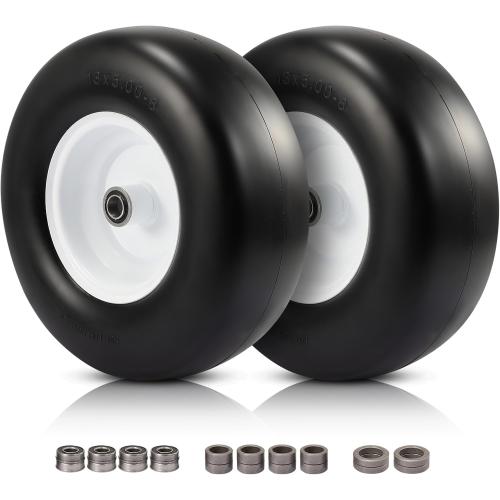 13x6.50-6 Flat Free Lawn Mower Tire, Zero Turn Mower Front Tires, 13x5x6 Solid Lawn Mower Tires for Residential and Commercial, with Centered Hub, 2 Pack