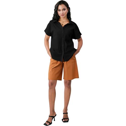 Size 4 XL...Womens Button Down Linen Shirt, Short Sleeve Blouses for Women Dressy Casual, Collared Blouses Tops