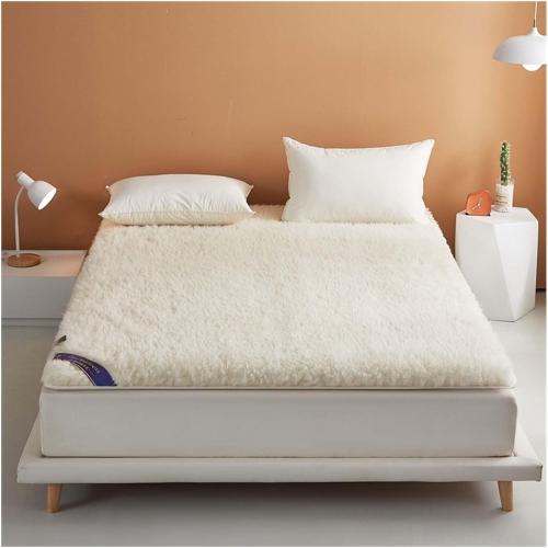 WHITE Wool Fleece Fitted Mattress Cover Pad with Straps - Breathable Lamb Folding Wool Mattress Protector Pure Wool Bed Topper Pure White Mattress(71 * 79)