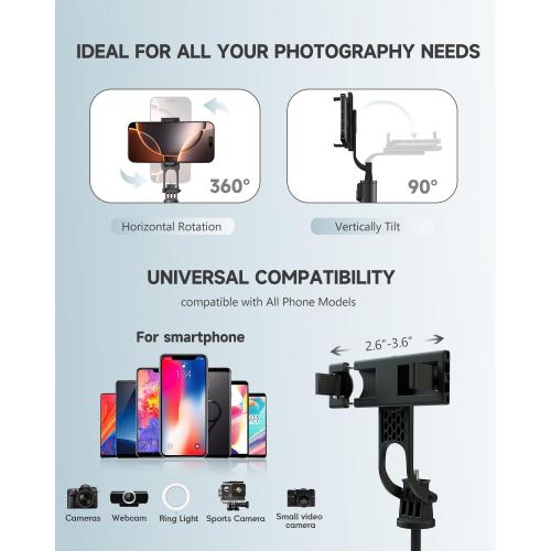71” Phone Tripod & Selfie Stick, Portable All in One Extendable Cell Phone Tripod Stand, with Wireless Remote Control for iPhone/Samsung/Android/Camera