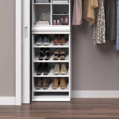 ClosetMaid Modular Storage Angled Shelves, Wood Closet Organizer Adjustable, Stacking, Full Backer, Decorative Trim, White, Shoe Shelf Unit