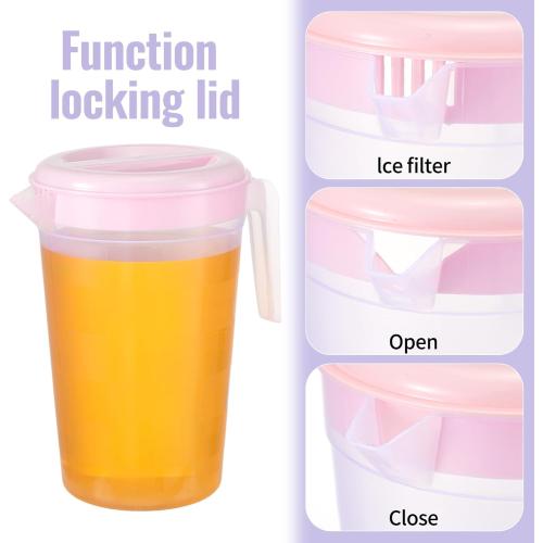 8 Pcs Plastic Pitcher with Lid & Handle, 2Qt Clear Water Pitcher Set, Round Beverage Pitchers with Easy Pour Spout for Water, Iced Tea, Party, Picnic, Camping and Home (4 Colors)