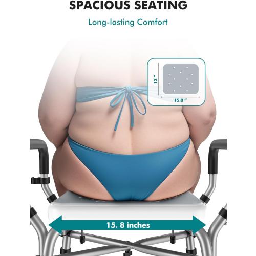 VFAUOSIT Shower Chair for Elderly and Disabled, 550 lbs Shower Chair for Inside Shower with Arms and Back, FSA/HSA 6-Height Shower Seats for Adults with Shower Bag, Bath Chairs for Seniors Inside Tub