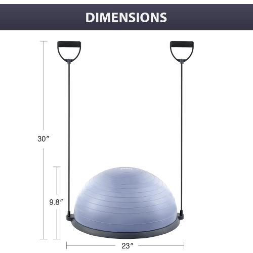 Blue 23 ZELUS Balance Ball Trainer with Resistance Bands and Foot Pump, Inflatable Yoga Ball for Home Gym Workouts, 23 Inch Exercise Half Ball for Balance Training Core Strength Fitness More, 330lb Cap