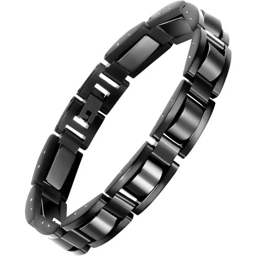 Feraco Mens Magnetic Bracelets, Classic Balck Titanium Stainless Steel Bracelets with Natural Hematite Magnet Stones,Men's Jewelry Gifts,8.66 inch