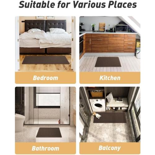 AMOAMI Upgraded Waffle Bath Mat, Super Absorbent Non Slip Bath Mats for Bathroom Floor, Washable Bathroom Rugs with Tassels, Rubber Backed Bathroom Mats, Ultra Soft, 17 x 24, Chocolate
