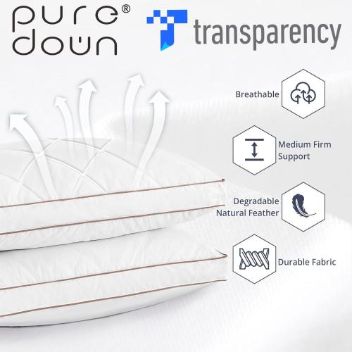 puredown® Goose Feathers and Down Pillow for Sleeping Gusseted Bed Hotel Collection Pillows, Standard, Set of 2
