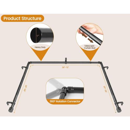 Black Bay Window Curtain Rod, HOTOZON 1 Inch Curtain Rods for Bay Windows 36-72 Inch(Center Rod), 20-36 Inch Side Rods for Windows, Heavy Duty Decorative Drapery Rod with End Cap Finials