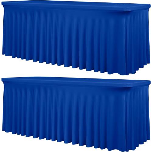 fani 2 Packs Royal Blue Stretch Table Skirts for 6 Foot Table | Spandex, Washable, Rectangle Tablecloths with Skirt, Wrinkle Resistant Fitted Tablecover, Wedding, Party, Banquet