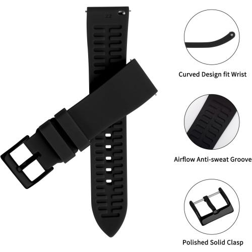 Silicone Watch Band for Men - Black Quick Release Watch Band for Women Soft - Waterproof Smart Watch Bracelet Clasp - Correa de Silicona para Reloj Replacement - 18mm 19mm 20mm 21mm 22mm 24mm