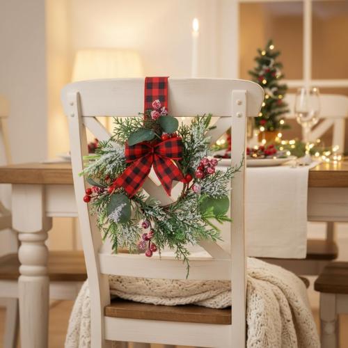 4 Pcs 9.5 Mini Christmas Wreath for Cabinets, Christmas Wreath for Kitchen Decor, Mini Wreaths with Ribbon and Cherry, Door or Kitchen Decor