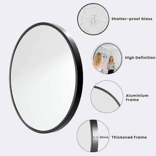 30x30 Round Wall-Mounted Mirror,Tempered Glass Bathroom Vanity Mirror,Modern Style,Round Hanging,Aluminum Alloy Frame,Circle Mirrors for Living Room,Bathroom,Vanity,Entryway