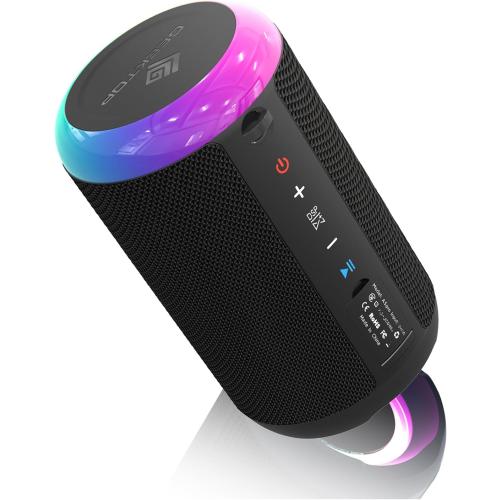 Portable Bluetooth Speaker, Stereo Sound Wireless Speakers with IPX7 Waterproof, LED Lights, Dual Pairing Speaker for Party/Home/Outdoor/Beach, Birthday Gift, Black, A7 Arance4