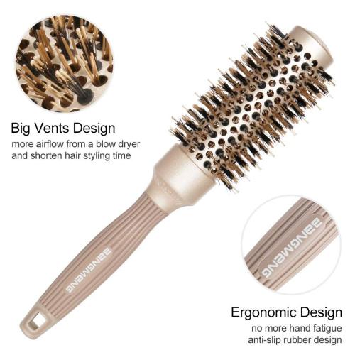 Round Barrel Anti-Static Hair Brush with Boar Bristles, For Straightening & Drying (1 1/4 inch)