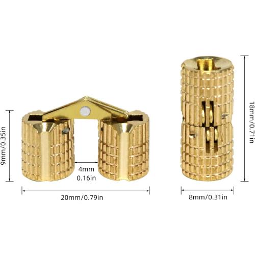 8Pcs Brass Barrel Hinges Hidden Invisible Cabinet Furniture Hinges, 8mm 180 Degree Opening Angle Concealed Furniture Hinges for DIY Jewelry Box Hand Craft