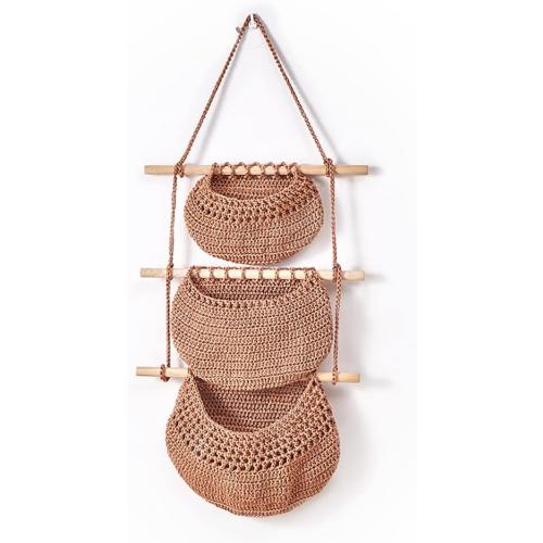 Hanging Fruit Basket, 1 Tier/3 Tier Boho Handmade Woven Wall Hanging Fruit Basket Vegetable Storage Baskets for Kitchen Home Wall Decor