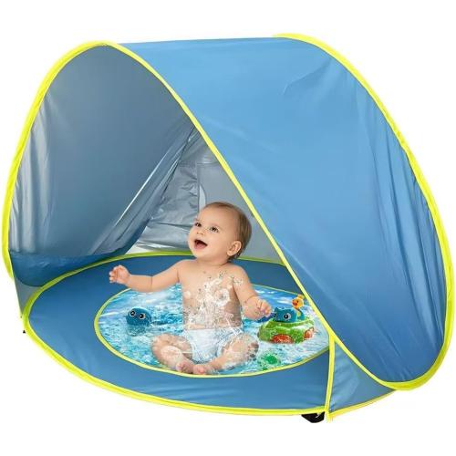 Baby Beach Tent with Pool, Pop Up Sun Shelter for Infant Toddlers, Portable UV Protection Shade with Carry Bag for Outdoor Travel, Camping