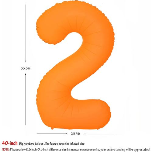 40 IN Orange Birthday Number 2 Balloon Fluorescent Orange Foil Balloon | For 2th Boys Girls Fluorescent Neon Glow In The Dark Themed Birthday Wedding Baby Shower Party Decorations Supplies