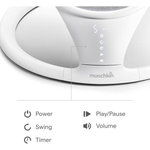 Munchkin Electric Baby Swing, Portable and Lightweight, Bluetooth Enabled Infant Rocker with Natural Sway in 5 Ranges of Motion, Newborn Nursery Essentials, White/Grey