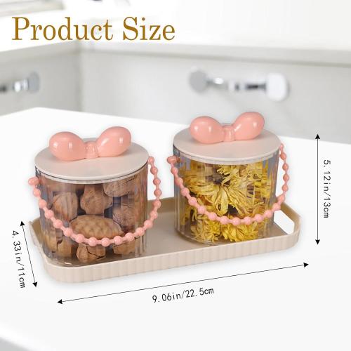 Candy Dish with Lid and Tray, Cylindrical Clear Candy Jar with Handle, Durable Plastic Storage for Cookies, Nuts, Jewelry, and Decorative Use (Pink)