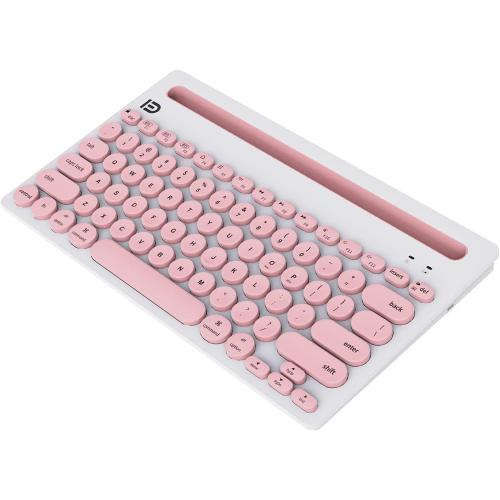 Wireless Keyboard Bluetooth Multi-Device Portable with Integrated Stand Phone Holder - Works with PC, Android and iOS Tablets and Smartphones, Pink