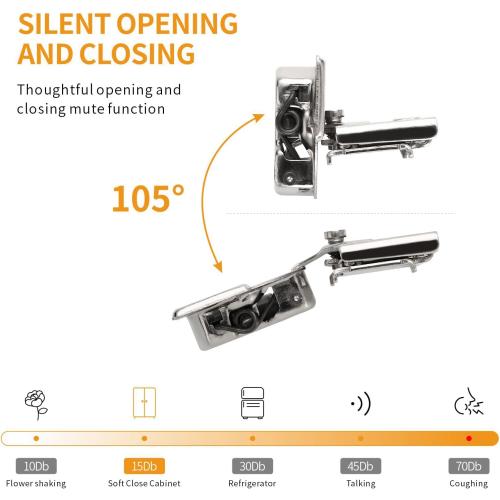 Chibery 30 Pack 1/2 Overlay 4D Soft Close Concealed Hinges for Face Frame Door, Adjustable Closing Speed, Smooth Slow Self Close Hinges, Satin Nickel, 105° Open Angle Stainless Steel Cabinet Hinges