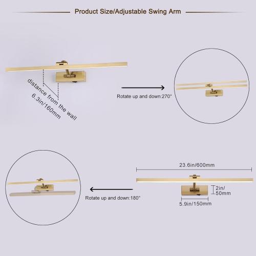 Wireless Picture Lights for Wall Battery Operated, Brass Art Lighting for Paintings Rechargeable Gallery lights with Remote and Timer 3CCT Dimmable Painting Lights for Artwork Portrait 23.6 inch