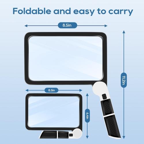 [Upgraded] 5X Magnifying Glass with Light, 48 LED Handheld Full Page Magnifier for Reading, Seniors, Low Vision, Foldable, Battery Powered, Great Gift for Parents & Elderly