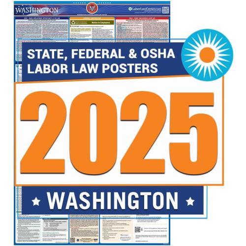 2025 Washington Labor Law Poster- State, Federal, OSHA Compliant- Workplace Required Posting for Employees- English Employment Poster- UV Laminated Waterproof- 26 x 39.5”- English