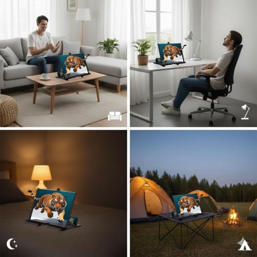 Screen Magnifier Version, 2026 New 3D HD Screen Magnifier for Cell Phone with Foldable Stand, Display Magnifier for Videos, Movies, Gaming, Travel and Home Use (Black, 12'')