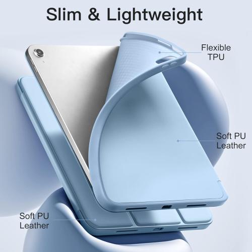 Akkerds Compatible with iPad (A16) 11th Generation Case 11 Inch 2025, for iPad 10th Generation Case 10.9 Inch 2022 with Pencil Holder, Slim Trifold Stand Protective Cover with Soft TPU Back, Sky Blue