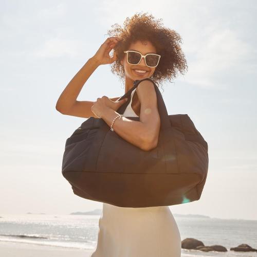 BAGSMART Gym Bag for Women, Carry on Weekender Overnight Bag, Travel Duffel Bags with Trolley Sleeve, Personal Item Travel Bag Tote Bag Workout Dance Bag(Black,Medium)