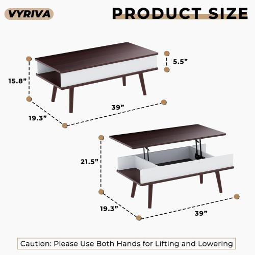 Lift Top Coffee Table, One Minute No Assembly Required Rising Tabletop Center Table with Large Hidden Storage Compartment, Open Shelf, Anti-Pinch Design Mute for Living Room (Black Walnut)