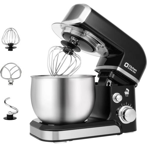 Kitchen in the box Stand Mixer,3.2Qt Small Electric Food Mixer,6 Speeds Portable Lightweight Kitchen Mixer for Daily Use with Egg Whisk,Dough Hook,Flat Beater (Black)