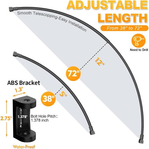 Curved Shower Curtain Rod For Bathroom 38-72 Inches, Adjustable Length, Curved Shower Rod, 0.9MM thickness, Round Shower Curtain Rods, Rotate Bracket For Large Shower Space, Need Drilling, Matte Black