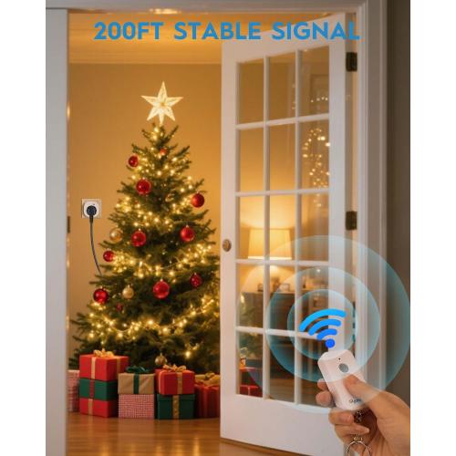 Syantek Remote Control Outlet Wireless Light Switch for Household Appliances, 200ft Long Range Remote Outlet Switch, 15A/1875W High Power Mini Electrical Plug, White (1 Outlet   1 Remote)