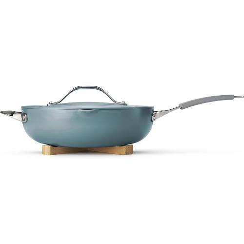 Tramontina All-in-One Plus Pan Set, 5-Quart Ceramic Non Stick Cooking Pan with Lid, Steamer Insert, Bamboo Utensil and Trivet, Blue ‼️missing accessories ‼️