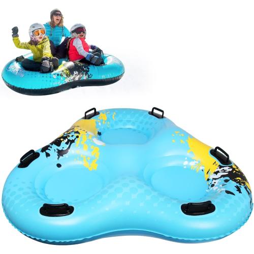 3-Seat Snow Tube Sled, 55 Inflatable Heavy Duty Snow Sled for Adults, Thickened Bottom Snow Tubes with 6 Reinforced Handles, Winter Outdoor Family Christmas for Sledding Gifts