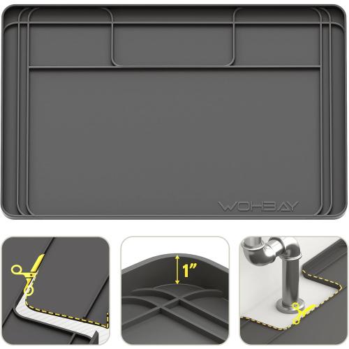 Large Under Sink Mats for Kitchen Waterproof,  Cut to Fit Under Sink Drip Tray for Kitchen Bathroom Cabinets, Silicone Liner Hold Up to 3.3 Gallons Liquid - Grey