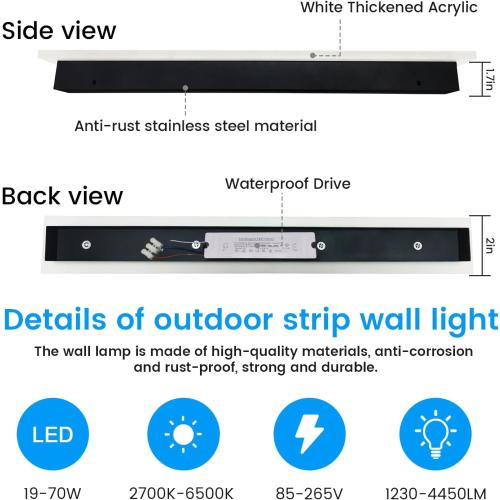 Modern Outdoor Lights - 47.3inch Outdoor Exterior Linear Sconce Black Patio Wall Light Fixtures, Long Strip Wall Lights Fixture Outside for Garage, House