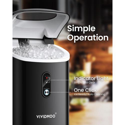 VIVIDMOO Nugget Ice Maker Countertop, 34lbs/Day, Portable Sonic Pebble Ice Maker with Self-Cleaning, Fast Ice in 6 Mins, Compact Crushed Pellet Ice Machine for Home/Office/Kitchen/RV/Camping, Black