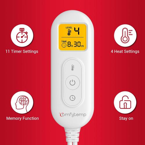 Comfytemp 12V/24V Car Electric Blanket for Back Soothing 17 x 33, 4 Heat Settings, 11 Auto-Off, Portable Mini Travel Blanket for Shoulders Neck Hip, Truck, SUV, Washable for Driver Men Women Winter