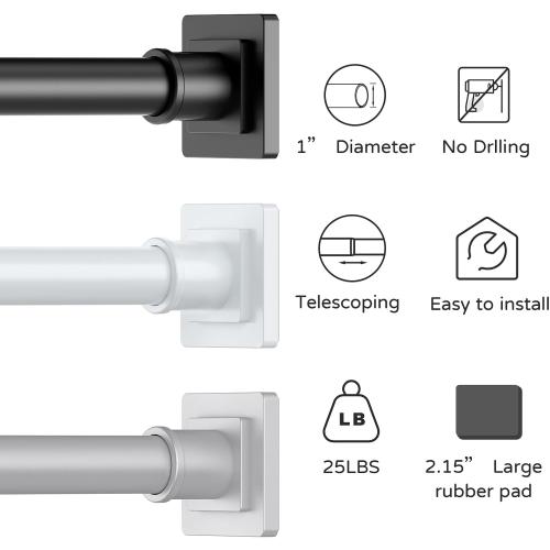 Shower Curtain Rod Adjustable 31-79, Anti-Rust Shower Rod & Spring Tension Shower Rod No Drill, Black Shower Curtain Rod for Bathroom Tension Rod