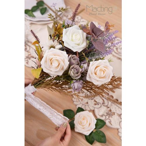 MACTING Artificial Flower Roses 30PCS Real Touch Fake Flowers with Stem Foam Roses for DIY Wedding Bouquet Table Centerpieces Bridal Shower Party Spring Home Mothers Day Decorations (Cream)