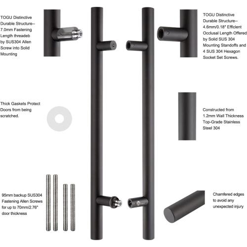 BLACK TOGU TG-6012 36 inches Solid Standoffs Heavy-Duty Commercial Grade-304 Stainless Steel Push Pull Door Handle/Ladder Shaped Door Pull Handle/Long Door Handle, Matte Black Finish