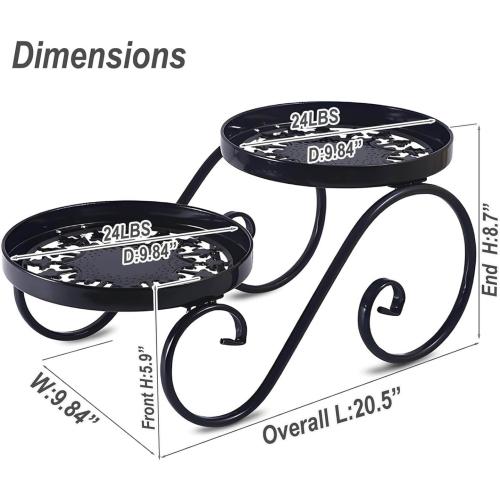 2 Tier Black Plant Stand, Metal Flower Stand Indoor Outdoor, Anti-Rust Iron Plant Shelf, Round Flower Pot Stands for Multiple Plants, Display Rack Potted Plant Holders for Garden Home Decor