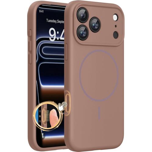 Miracase Magnetic for iPhone 17 Pro Case, Silicone, Chocolate | Compatible with MagSafe, Soft Microfiber Lining,Shockproof Drop Protection Phone Case for 17 Pro